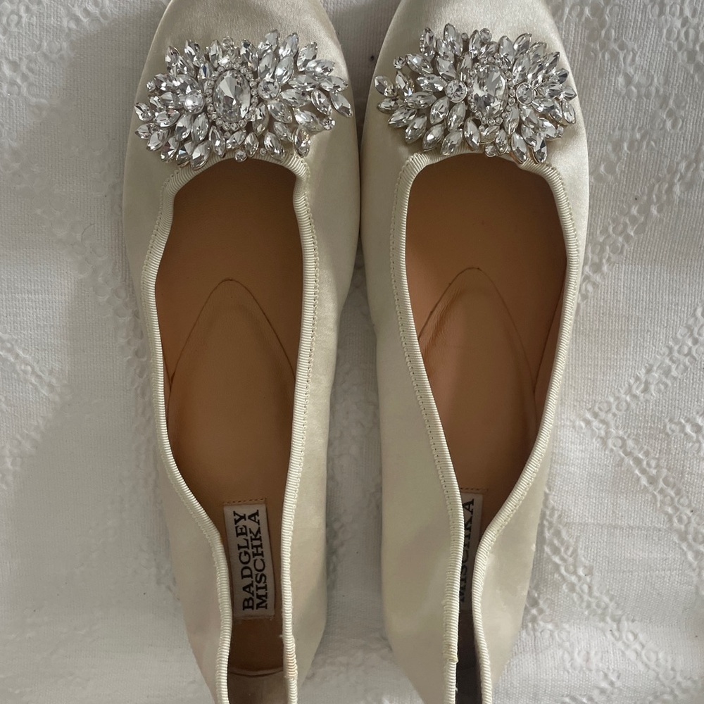 Badgley Mischka Ivory Flats with Sparkling Embellishments